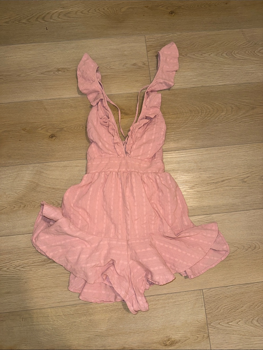 Pink Ruffle Romper Jumpsuit - Women's Sleeveless V-Neck